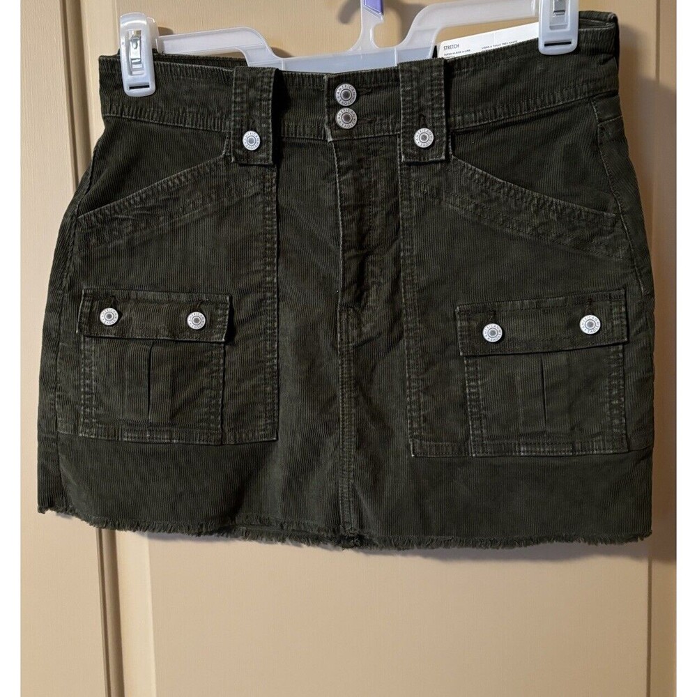 Womans Juniors American Eagle Green Corduroy High Rise- A-LIne Skirt Size 6 NWT